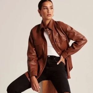 Abercrombie Brown Vegan Leather Shacket Size XS